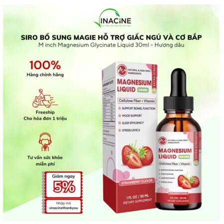 Siro Bổ Sung Magie Hỗ Trợ Giấc Ngủ Và Cơ Bắp M inch Magnesium Glycinate Liquid 30ml - Hương dâu