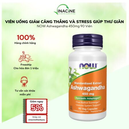 Viên Uống Giảm Căng Thẳng NOW Ashwagandha 450mg 90 Viên