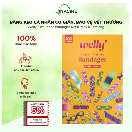 Băng Cá Nhân Welly Flex Fabric 100 Miếng – Co Giãn, Bảo Vệ Vết Thương