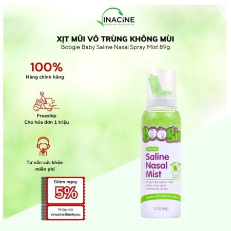 Xịt Mũi Vô Trùng Không Mùi Boogie Saline Nasal Mist 89g