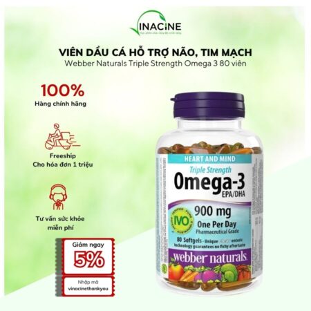 Viên Dầu Cá Hỗ Trợ Não, Tim Mạch Webber Naturals Triple Strength Omega 3 80 viên