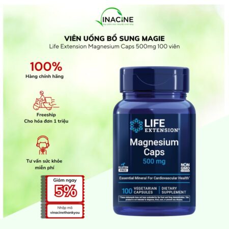 Viên Uống Bổ Sung Magie Ngủ Ngon, Giảm Căng Thẳng Life Extension Magnesium Caps 500mg 100 viên