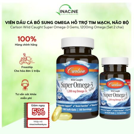 Viên Dầu Cá Bổ Sung Omega Hỗ Trợ Tim Mạch, Não Bộ Carlson Super Omega-3 Gems (Set 2 chai)