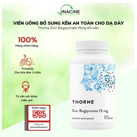Viên Uống Bổ Sung Kẽm An Toàn Cho Dạ Dày Thorne Zinc Bisglycinate 15mg 60 viên