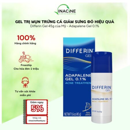 Gel Trị Mụn Trứng Cá Giảm Sưng Đỏ Hiệu Quả Differin Gel 45g của Mỹ - Adapalene Gel 0.1%