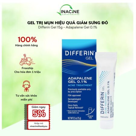 Gel Trị Mụn Hiệu Quả Giảm Sưng Đỏ Differin Gel 15g - Adapalene Gel 0.1%