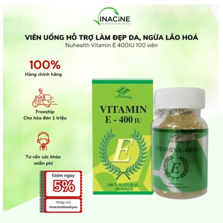 Viên Uống Hỗ Trợ Làm Đẹp Da, Ngừa Lão Hoá Nuhealth Vitamin E 400IU 100 viên