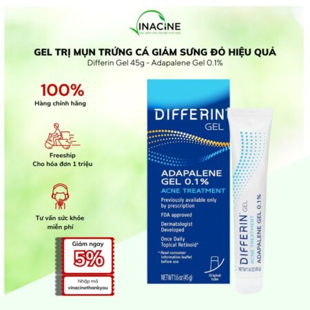 Gel Trị Mụn Trứng Cá Giảm Sưng Đỏ Hiệu Quả Differin Gel 45g của Mỹ - Adapalene Gel 0.1%