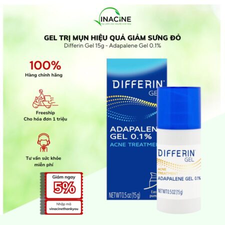 Gel Trị Mụn Hiệu Quả Giảm Sưng Đỏ Differin Gel 15g - Adapalene Gel 0.1%