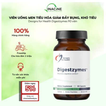 Viên Uống Men Tiêu Hóa Giảm Đầy Bụng, Khó Tiêu Designs for Health Digestzymes 90 viên