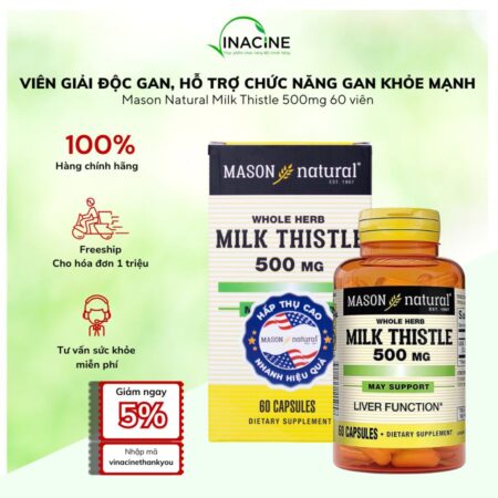 Viên Giải Độc Gan, Hỗ Trợ Chức Năng Gan Khỏe Mạnh Mason Natural Milk Thistle 500mg 60 viên