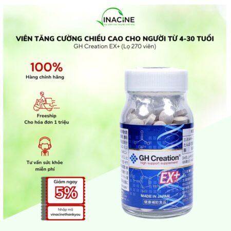 Viên Tăng Cường Chiều Cao Cho Người Từ 4-30 tuổi GH Creation EX+ (Lọ 270 viên)