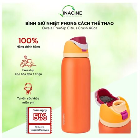 Bình Giữ Nhiệt Phong Cách Thể Thao Owala FreeSip Citrus Crush 40oz