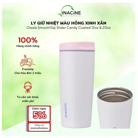 Ly Giữ Nhiệt Màu Hồng Xinh Xắn Owala SmoothSip Slider Candy Coated