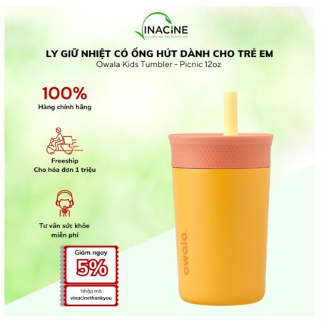 Ly Giữ Nhiệt Có Ống Hút Dành Cho Trẻ Em Owala Kids Tumbler Picnic 12oz