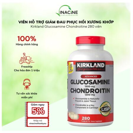 Viên Uống Hỗ Trợ Giảm Đau & Phục Hồi Xương Khớp Kirkland Glucosamine 1500mg & Chondroitin 1200mg 280 viên