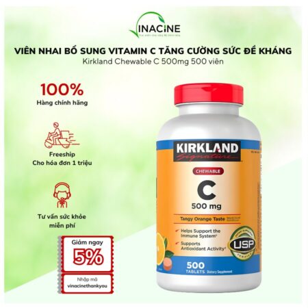 Viên Nhai Bổ Sung Vitamin C Tăng Cường Sức Đề Kháng Kirkland Signature Chewable C 500mg 500 viên
