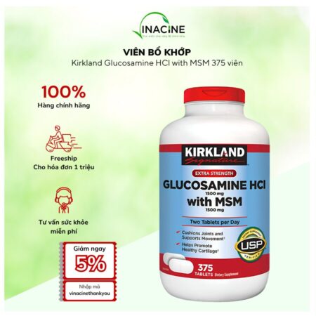 Viên bổ khớp Kirkland Glucosamine HCl with MSM 375 viên