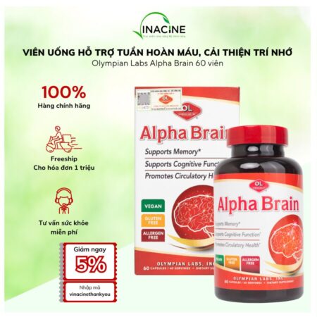 Viên Uống Hỗ Trợ Tuần Hoàn Máu, Cải Thiện Trí Nhớ Olympian Labs Alpha Brain 60 viên