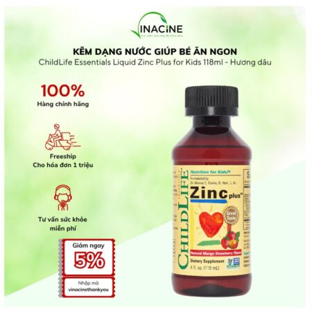 Kẽm Dạng Nước Giúp Bé Ăn Ngon ChildLife Liquid Zinc Plus for Kids 118ml - Hương dâu